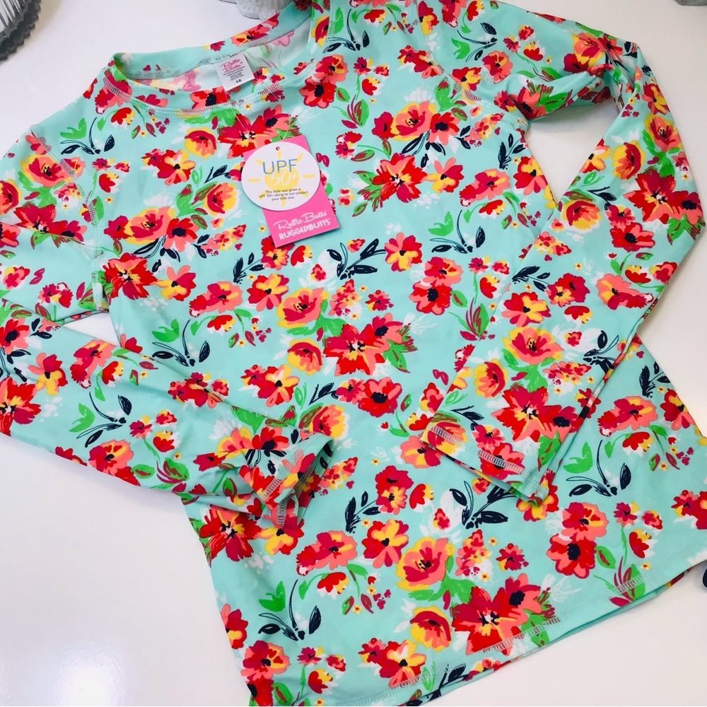 Ruffle Butts RuggedButts Floral Rashguard Sz 16 NWT